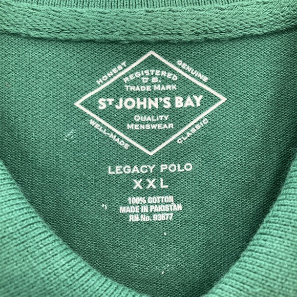 St Johns Bay Polo Shirt Mens 2XL Green Legacy Pique Non Roll Collar Golf Casual - Picture 4 of 12